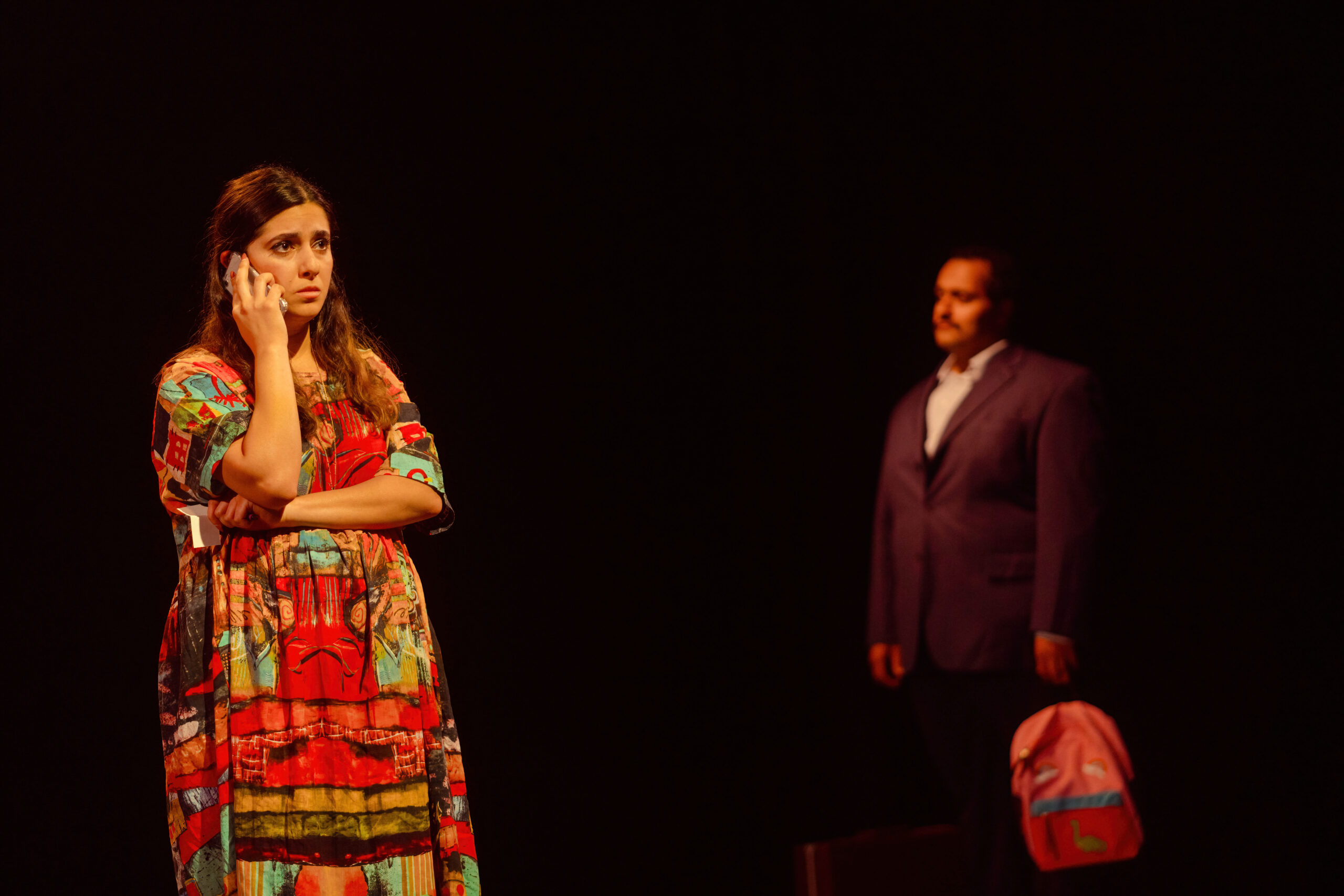 Mohammed (Ahmad Kamal) and Layal (Savannah Yasmine Elayyach) in BABA by Denmo Ibrahim, directed by Hamid Dehghani. Photo by Evan Michael Woods, provided by Amphibian Stage.